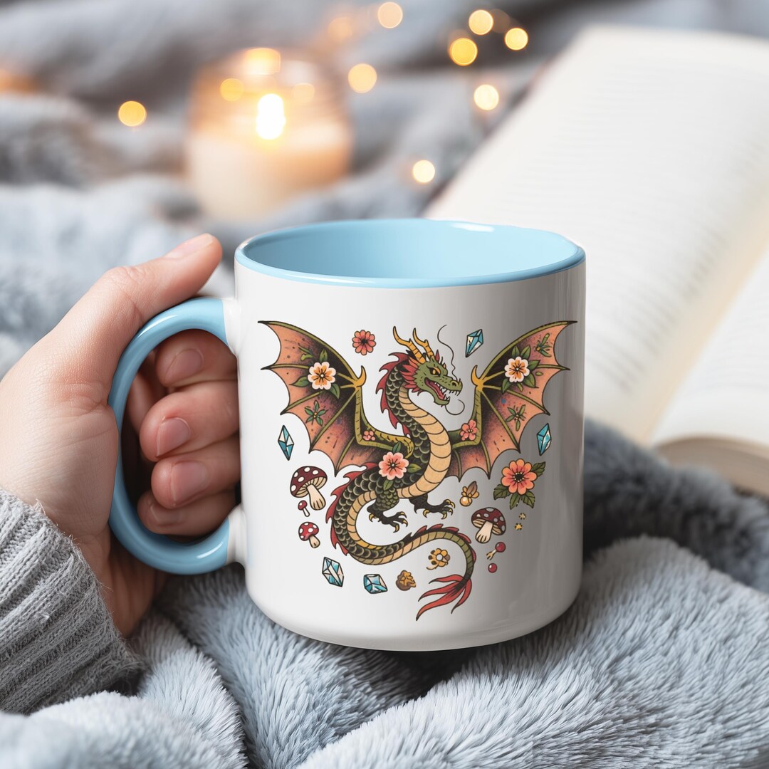 Winged Fantasy Coffee Mug | Dragon Lover Tattoo | Ceramic Teacup With ...