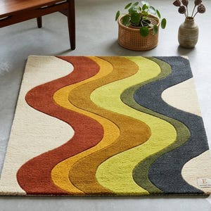 Multicolor Wave Wool Rug – Modern Artistic Design