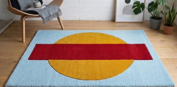 Planet-Inspired Geometric Rug – Bold Yellow & Red Accent  Modern Artistic Home Décor