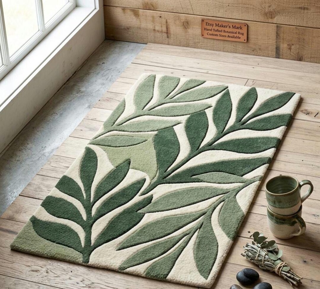 Botanical Hand‑tufted Wool Rug – Nature Inspired Design - Etsy