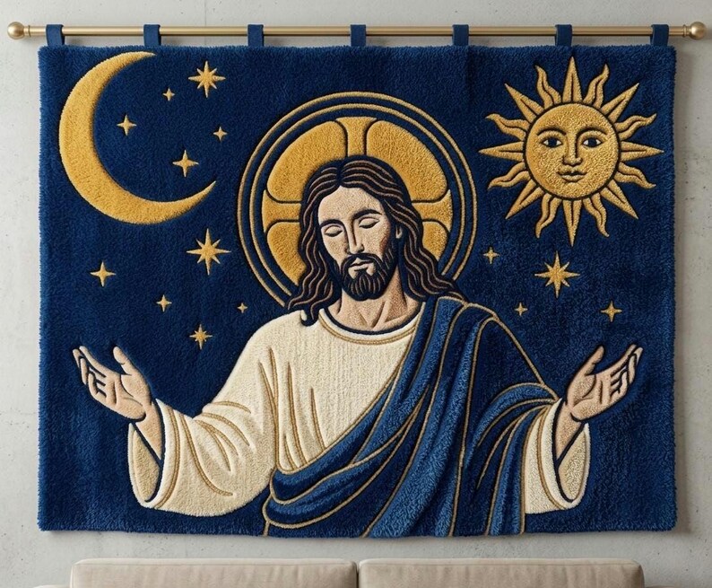 Jesus Rugs Graphics Hand-tufted Jesus Celestial Rug – 3D Carved Wool Wall Hanging Tapestry ...