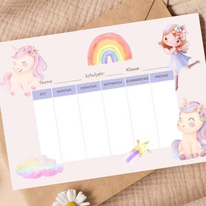 Digital timetable for children PDF to download | Timetable for school | Timetable to print for school - Unicorn