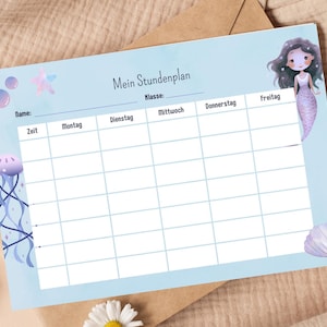 Digital timetable for children PDF to download | Timetable for school | Timetable to print for school - Mermaid