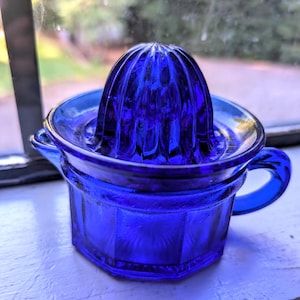 Vintage Cobalt Blue Glass Juice Reamer - 2 Piece
