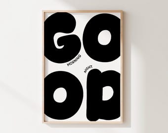 Grafika „Dzień dobry, dobranoc” | Wyrazista dekoracja ścienna do sypialni (do pobrania w wersji cyfrowej)