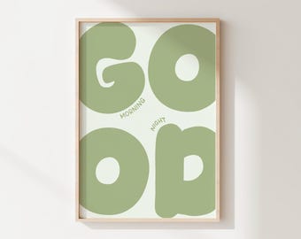 Dzień dobry, dobranoc, wydruk | Kolorowa, wyrazista grafika domowa (do pobrania w wersji cyfrowej)