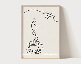 May include: A black and white line drawing of a coffee cup with steam rising from it. The word "coffee" is written in cursive above the cup.