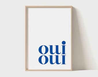 Oui Oui Print | Blue Typography Bathroom Wall Art | Home Decor| Instant Digital Download