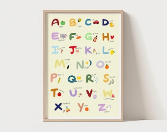 Alphabet Print | Colourful Nursery Print | Home Decor | Illustration | Instant Digital Download