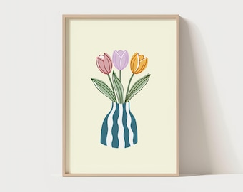 Tulip Wall Art Print | Hand-Drawn Floral Design (Digital Download)