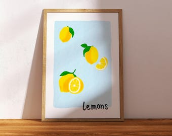 Lemons Print | Vibrant Wall Art | Fruit Print | Kitchen Artwork | Home Decor | Instant Digital Download