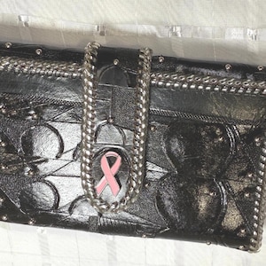Black Hand Carved "Angela Series" Leather Clutch Purse / Wallet