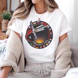 Project Hail Mary T-Shirt, Mission Patch Ringer Tee, Ryland Grace Sci-Fi Movie Fan Gift, Space Shirt Andy Weir, Sci-Fi Book Lover Gift Tee