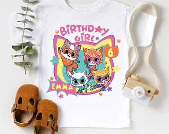 Super Kitties Birthday Girl Shirt, Personalized SuperKitties T-shirt, Custom Emma Birthday Tee, Super Kitties Party, Kids Superhero Outfit