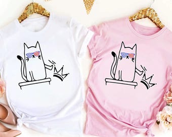 No Kings Cat Shirt, Funny 4th of July Cat T-Shirt, Patriotic Cat Graphic Tee, USA Sunglasses Cat Shirt, American Cat Mom Outfit, Cat Shirt