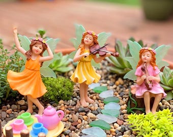 Set of 3 Fairy Garden Miniature Small Fairy Girls , Mini Garden Supplies DIY Ornaments for Terrarium Accessories Animal Figurine 3pcs