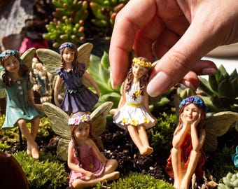 Set of 6 Fairy Garden Miniature Small Fairy Girls , Mini Garden Supplies DIY Ornaments for Terrarium Accessories Animal Figurine 6pcs