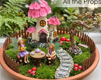 Vollständiges Feengarten-Set - Zubehör für Miniaturgartendekoration, kleine Feenmädchen, Minigartenzubehör