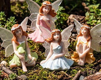 Whimsical tiny colorful resin fairy garden miniatures detailed weatherproof miniature fairy figurines cute flower plant pot terrarium decor