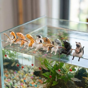 8 Stück Fischen Katzen mit einer Angelrute Miniature Figur Spielzeug, Aquarium Dekor, Aquarium Dekor, schwarze Katze Figur Charme
