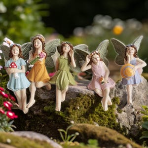 Set of 5 Fairy Garden Miniature Small Fairy Girls , Mini Garden Supplies DIY Ornaments for Terrarium Accessories Animal Figurine 5pcs