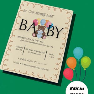 We Can BEARLY Wait for baby invitation