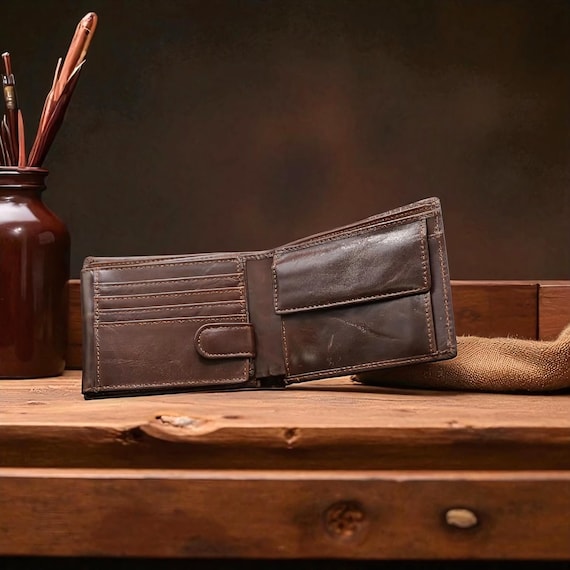 Personalized Soft Leather Wallet: Laser Engraved Wallet with Coin Pocket, Trifold Brown Multi-Card Holder, Special Gift for Him Husband Dad