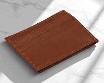 Personalized Leather Card Holder: Engraved Slim Brown Wallet