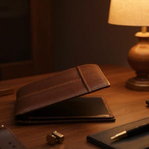 Personalized Genuine Leather Engraved Men&#39;s Trifold Wallet, Classic Smooth Leather Brown Wallet, Custom Zip Coin Pocket Christmas Giftable