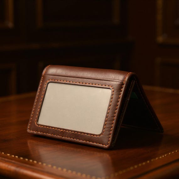 Personalized Leather Card Holder/Wallet : Engraved Slim Bifold Wallet
