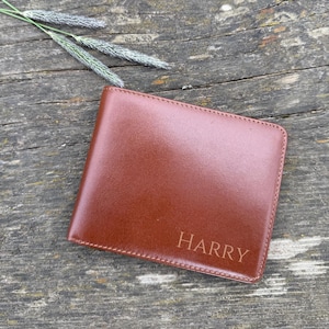 Personalized Custom Engraved Leather Mens Wallet, Memory Father's Gift, Anniversary Gifts for Him, Genuine Bifold Brown Real Leather Wallet