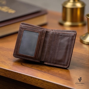 Personalized Real Leather Wallet, Custom Engraved Slim Wallet, Minimalist Card Holder, ID Wallet for Men, Boyfriend Gift, Anniversary Gift