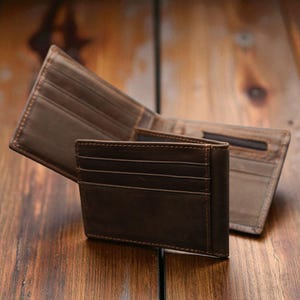 Personalized Trifold Leather Engraved Men&#39;s Wallet With Removable Card Holder, Real Leather Brown 2 in 1 Wallet, Custom Zip Coin Pocket Gift
