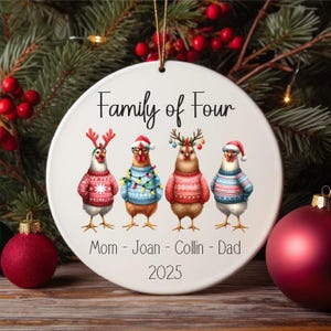 Personalized Family of Four Christmas Ornament, New Parents Ornament, Gift for Grandma and Grandpa, Gift for New Parents, Chicken Keepsake