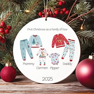 Personalized Family Of Four Pajama Christmas Ornament, Customized Family of 4 Gift, Pajama Christmas Keepsake, Gift for New Family of Four