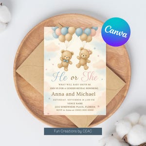 Gender Reveal Invitation Template | Editable gender Invite | Boy or Girl invite | He or She Digital invite | Digital Gender Reveal invite