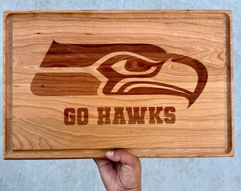 Personalized Seattle Seahawks Cutting Board • Solid Cherry Wood