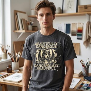 Gothic Demon Woman Graphic Tee, Dark Feminine Occult Art Shirt mockup 3