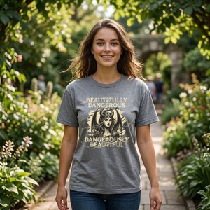 Gothic Demon Woman Graphic Tee, Dark Feminine Occult Art Shirt mockup 7