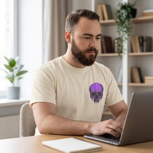 Graphic Tee, Dripping Skull Print, Unisex Heavy Cotton Shirt mockup 5