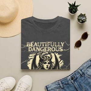 Gothic Demon Woman Graphic Tee, Dark Feminine Occult Art Shirt mockup 15