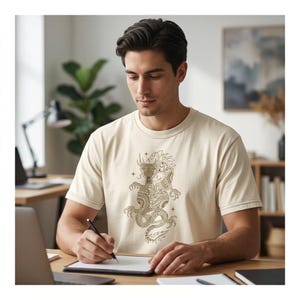 Mythic Dragon Boho Sun Symbol Graphic Tee, Spiritual Fantasy Art Shirt mockup 6