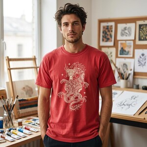 Mythic Dragon Boho Sun Symbol Graphic Tee, Spiritual Fantasy Art Shirt mockup 2