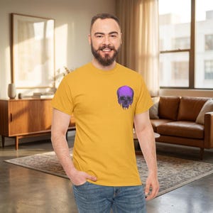 Graphic Tee, Dripping Skull Print, Unisex Heavy Cotton Shirt mockup 7