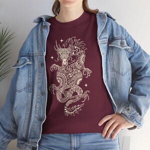 Mythic Dragon Boho Sun Symbol Graphic Tee, Spiritual Fantasy Art Shirt mockup 12