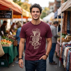 Mythic Dragon Boho Sun Symbol Graphic Tee, Spiritual Fantasy Art Shirt mockup 4
