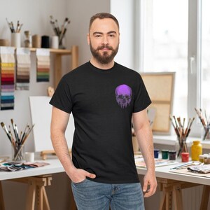 Graphic Tee, Dripping Skull Print, Unisex Heavy Cotton Shirt mockup 6