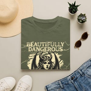 Gothic Demon Woman Graphic Tee, Dark Feminine Occult Art Shirt mockup 14
