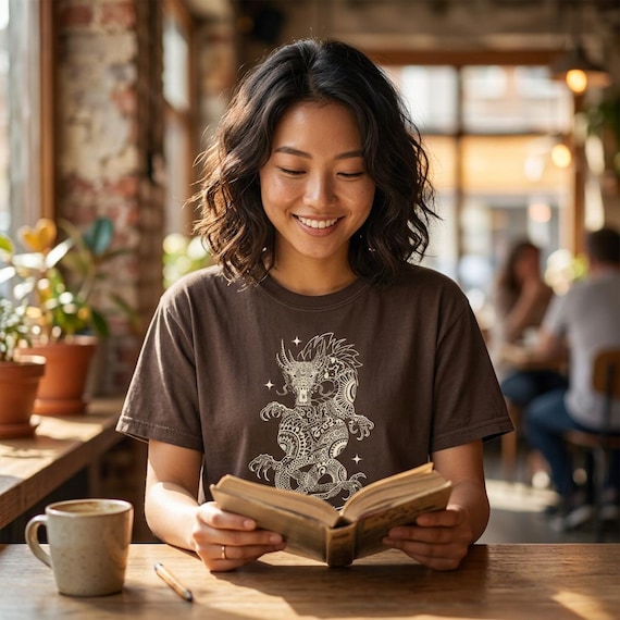 Mythic Dragon Boho Sun Symbol Graphic Tee, Spiritual Fantasy Art Shirt Animal Shirts by Ramorax