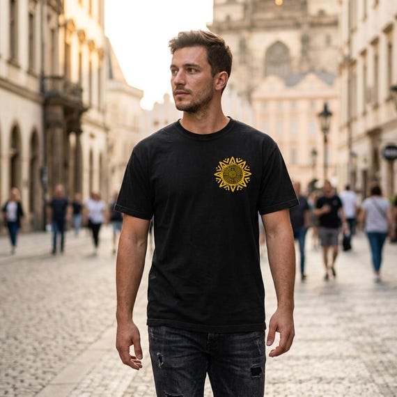 Aztec Sun Symbol T-Shirt, Boho Spiritual Graphic Tee Retro Outdoor Adventure by Ramorax
